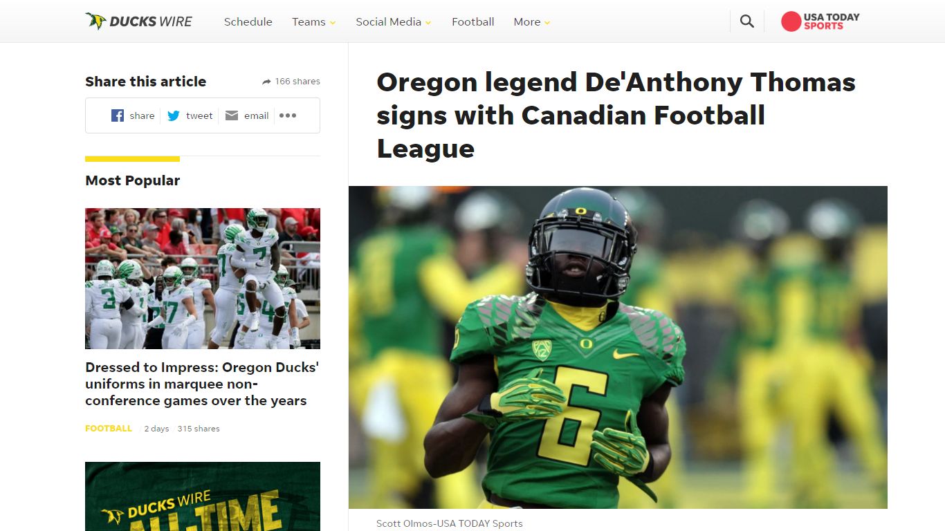 Oregon legend De'Anthony Thomas signs with Canadian Football League